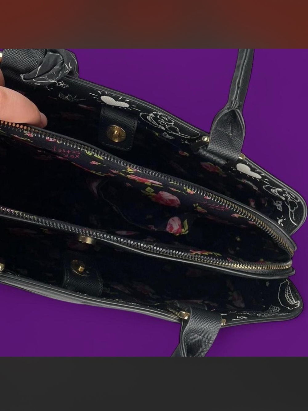 Betsey Johnson Black Embossed Skull Satchel with Gold Accent - Picture 2 of 6